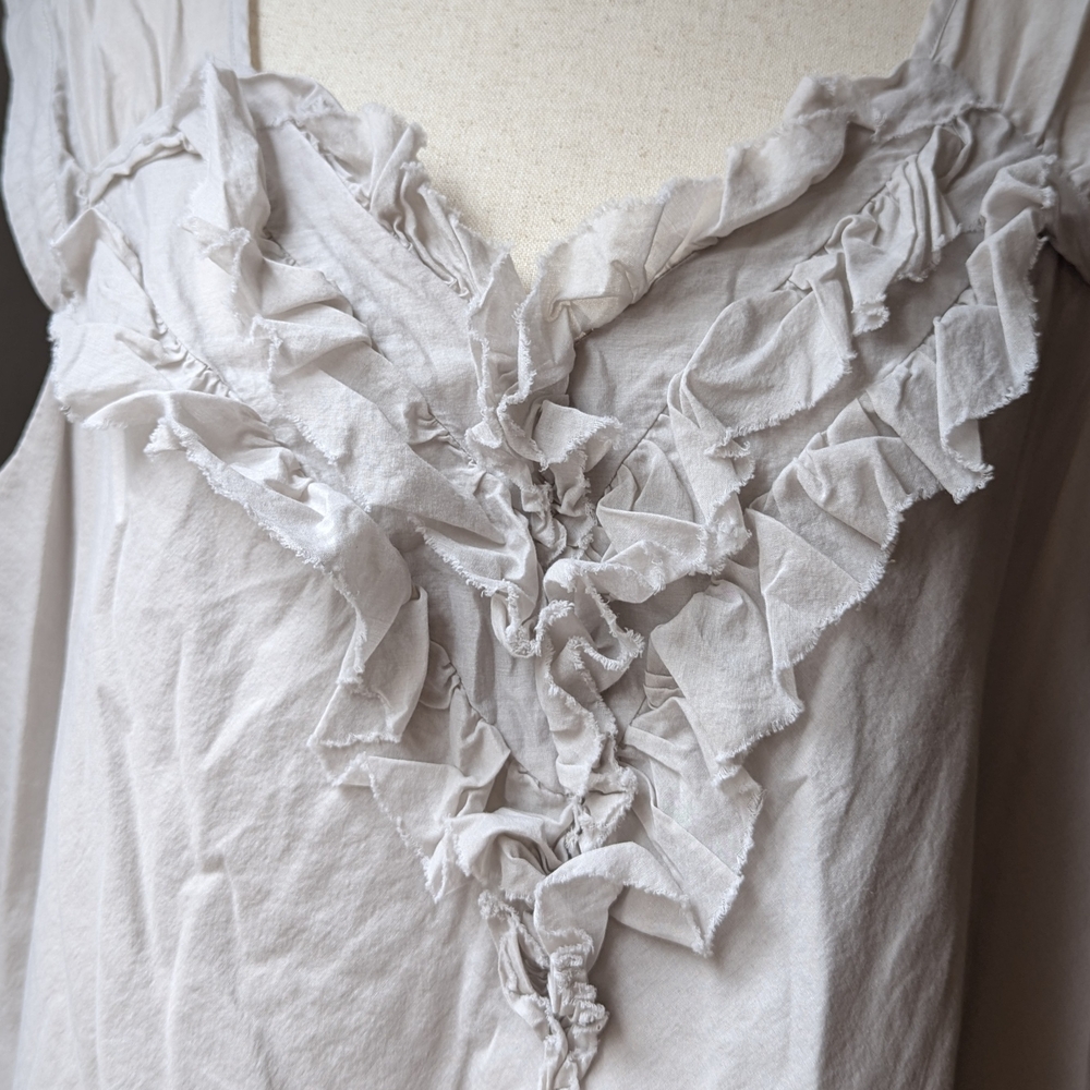 Banana Republic XL Cream Beige Ruffle Blouse Sleeveless 100% Cotton Romantic Top - Picture 9 of 11